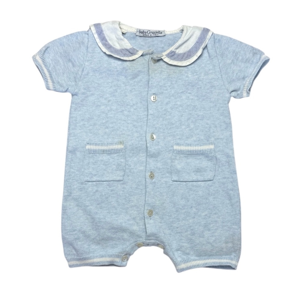 Baby Graziella Italian Brand Knit Romper Blue 6 Mons